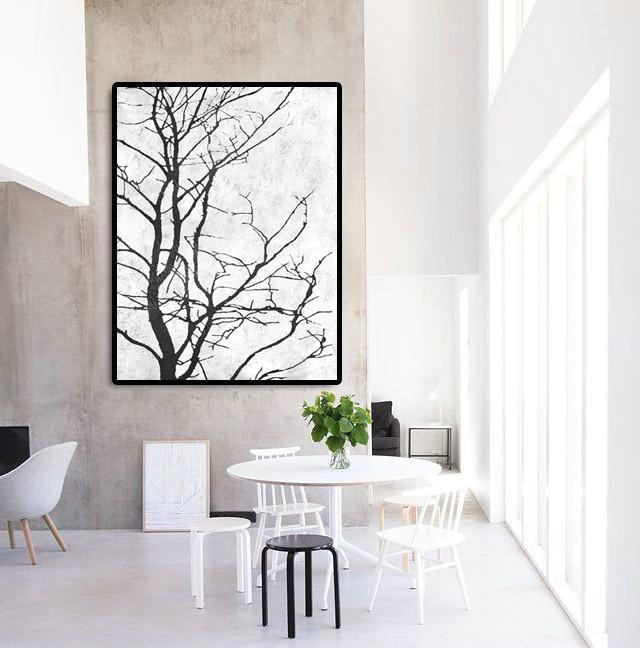 Giant Canvas Wall Art,Black And White Minimal Painting On Canvas - Large Living Room Wall Decor